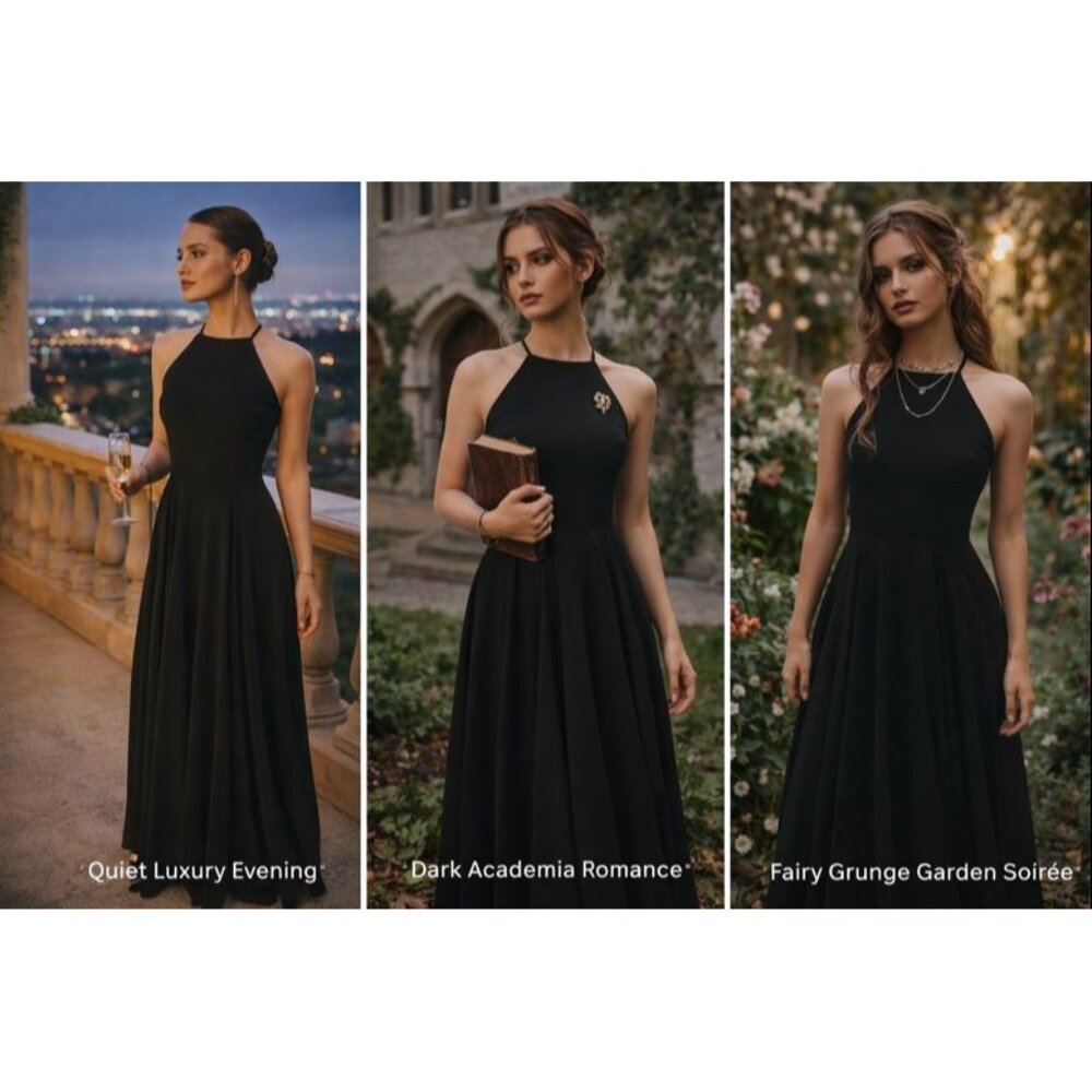 Lulus Women’s Black Halter Maxi Dress Small Old Money Elegant Dark Academia